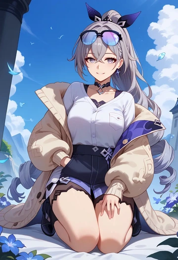 star rail,silver wolf,cardigan,oversized,wide-leg pants  - AI generated anime art